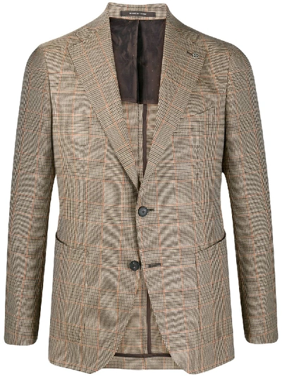 Shop Tagliatore Single-breasted Tartan Blazer In Brown