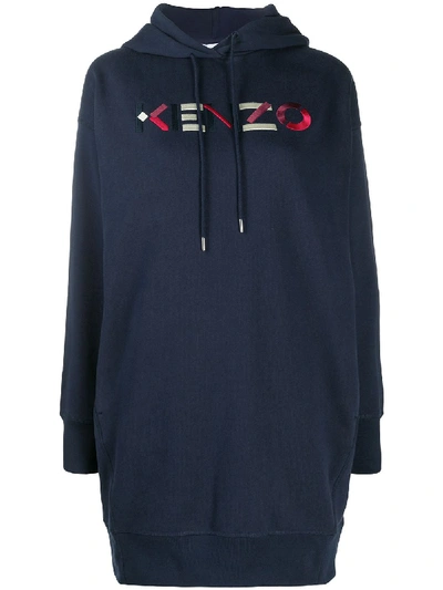 Shop Kenzo Logo-embroidered Sweatshirt Dress In Blue
