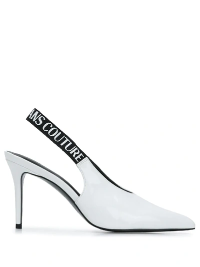 Shop Versace Jeans Couture Logo Strap Slingback Pumps In White