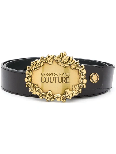 Shop Versace Jeans Couture Logo Buckle Belt In Black