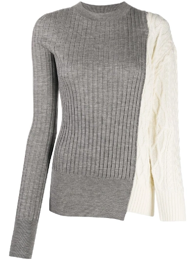 Shop Sacai Contrast Knit Round Neck Jumper In Grey
