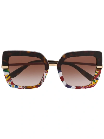 Shop Dolce & Gabbana Half Rim Mosaic Oversized Sunglasses In Black