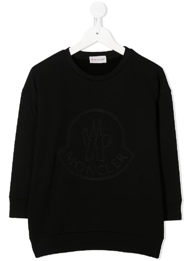 Shop Moncler Embroidered Logo Sweater Dress In Black