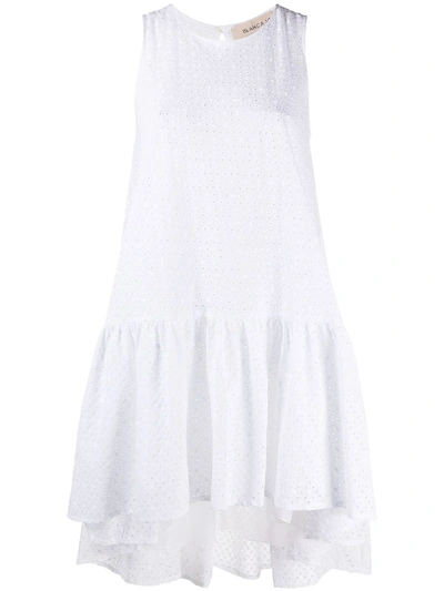 Shop Blanca Vita Embroidered Flared Mini Dress In White