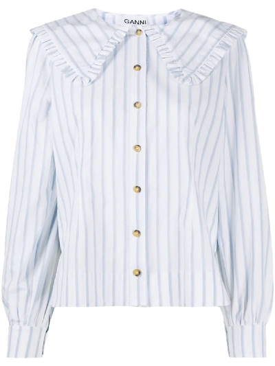 Shop Ganni Stripe Print Button-up Shirt In White
