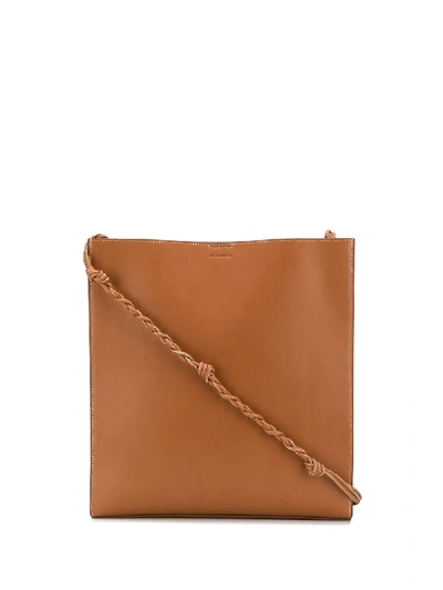 Shop Jil Sander Tangle Large Leather Tote Bag In Brown