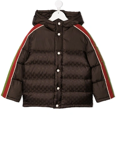 Shop Gucci Hooded Padded Jacket In Brown