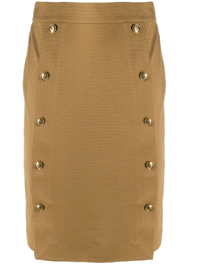 Shop Givenchy Button-embellished Pencil Skirt In Brown