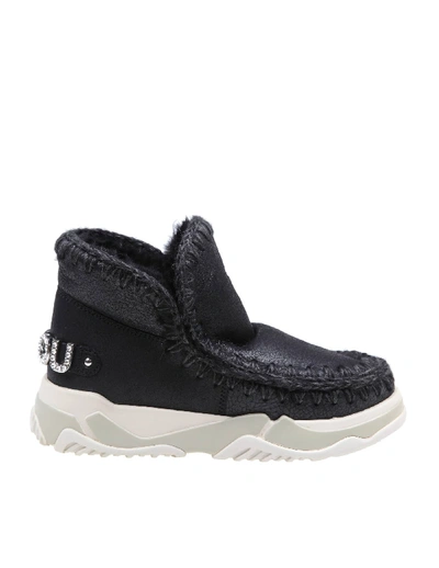 Shop Mou Sneakers Eskimo Trainer In Black Leather In Black/gray