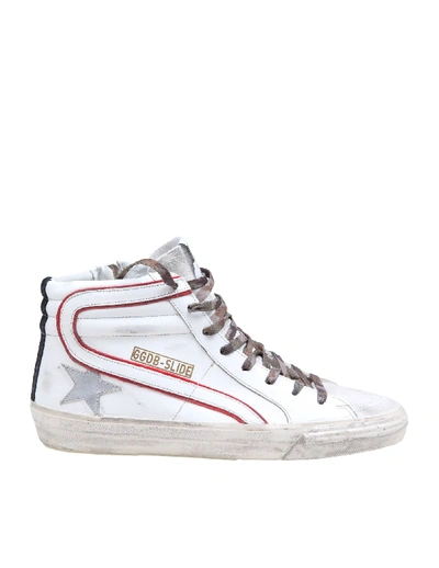 Shop Golden Goose Slide Sneakers In White Leather In White/silver