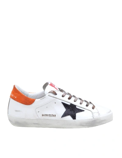 Shop Golden Goose Superstar Sneakers In White Leather In White/orange