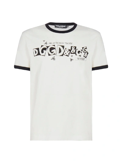 Shop Dolce & Gabbana Logo Cotton T-shirt In Logo Fdo Panna