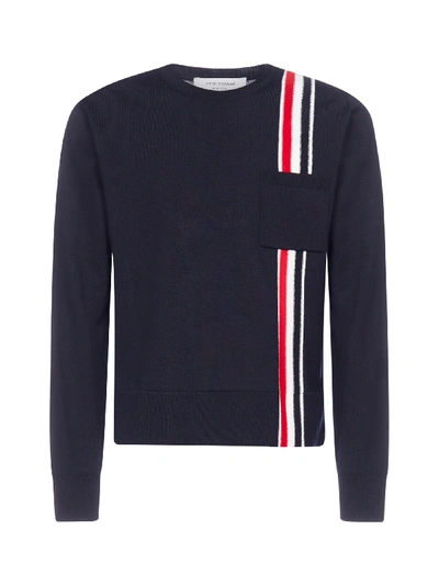 Shop Thom Browne Tricolor-motif Merino Wool Sweater In Navy