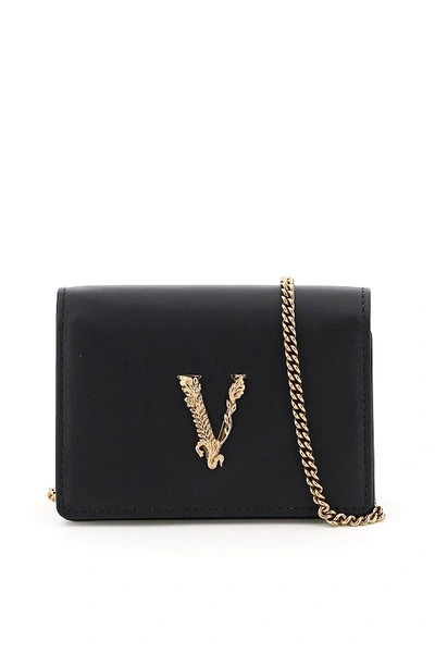 Shop Versace Virtus Chain Micro Bag Cardholder In Nero Oro Tribute (black)