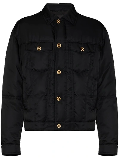Shop Versace Padded Buttoned Jacket In Black