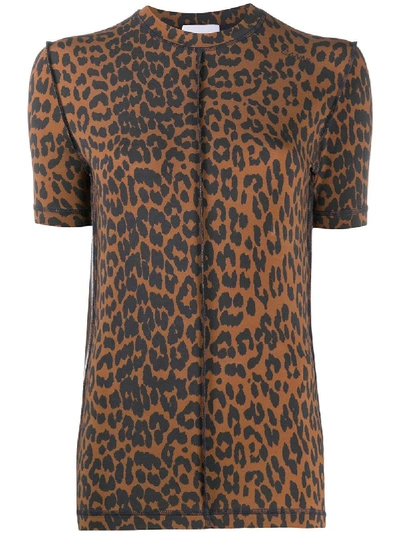 Shop Ganni Leopard-print T-shirt In Brown