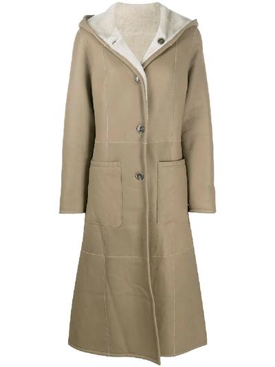Shop Liska Reversible Hooded Leather Coat In Brown