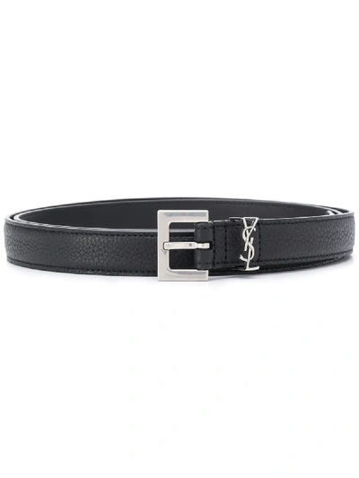 Shop Saint Laurent Monogram Appliqué Adjustable Belt In Black