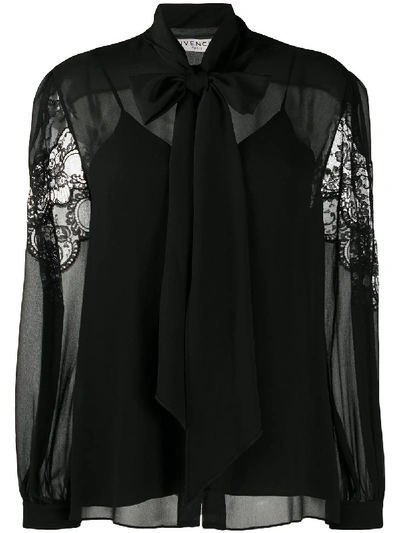 Shop Givenchy Pussy-bow Lace Blouse In Black