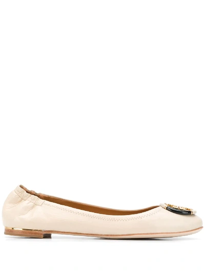 Shop Tory Burch Multi-logo Elastic Ballerinas In Neutrals