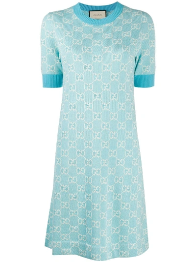 Shop Gucci Gg Jacquard-woven Dress In Blue