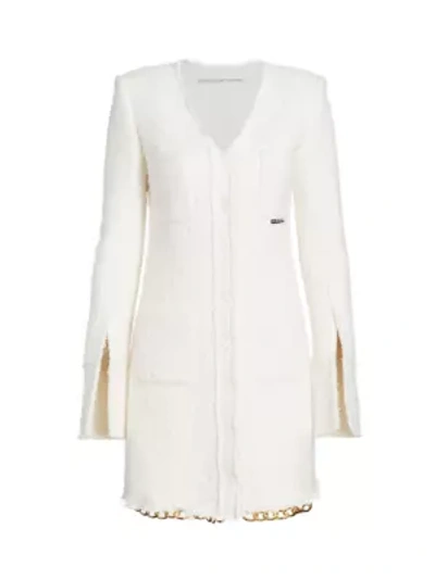 Shop Alexander Wang Long Chain-hem Knit Shirt Jacket In Ivory