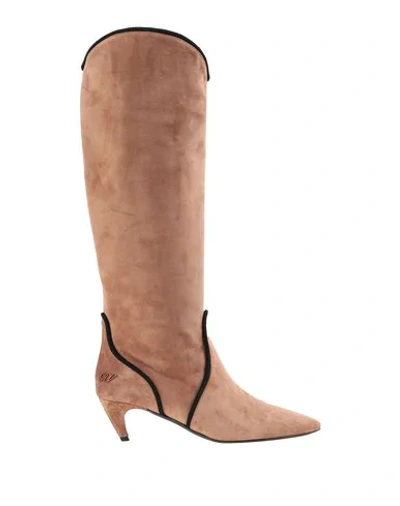 Shop Roger Vivier Woman Boot Camel Size 6 Soft Leather In Beige