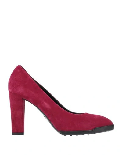 Shop Tod's Woman Pumps Burgundy Size 5.5 Soft Leather In Red