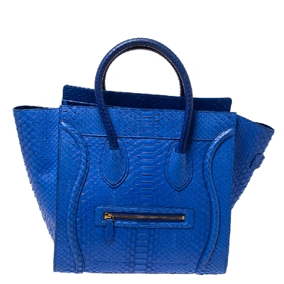 Pre-owned Celine Blue Python Mini Luggage Tote