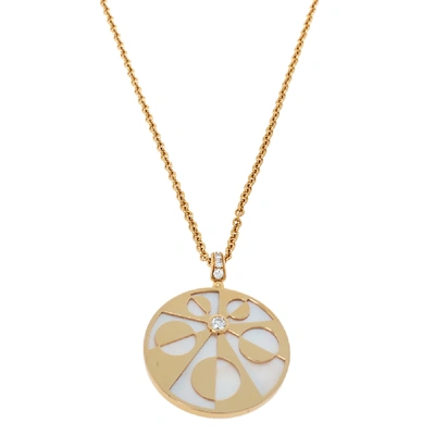Pre-owned Bvlgari Intarsio Diamond Mother Of Pearl 18k Rose Gold Medallion Necklace