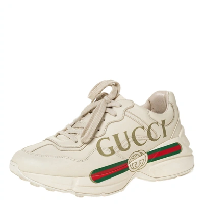 Pre-owned Gucci Ivory Leather Rhyton Vintage Logo Platform Sneakers Size 38 In Cream