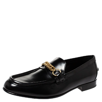 Pre-owned Burberry Black Leather Solway Chain Detail Slip On Loafers Size 45