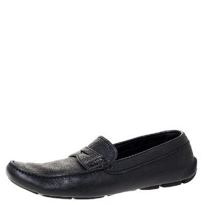 Pre-owned Prada Black Leather Penny Slip On Loafers Size 43.5