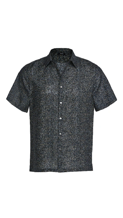 Shop Theory Irving Spur Linen Short Sleeve Shirt In Air Force Multi