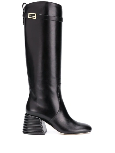 Shop Fendi Ff-motif 70mm Knee-high Boots In Black