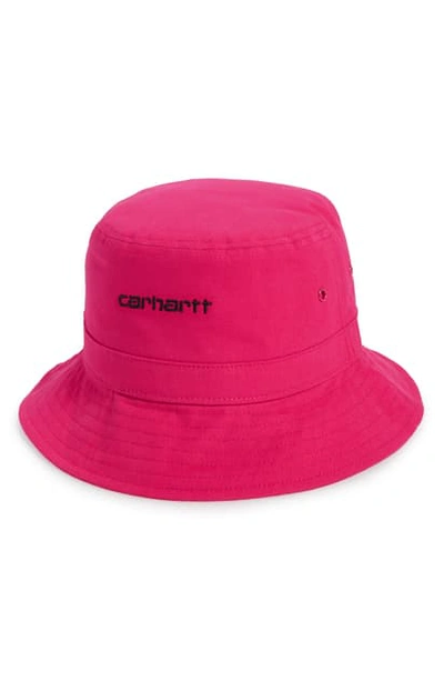 Shop Carhartt Script Bucket Hat In Ruby Pink/ Black