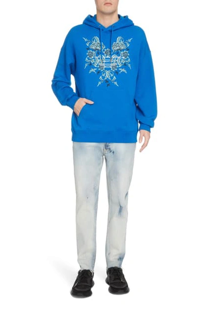 Shop Givenchy Floral Logo Graphic Cotton Hoodie In Ocean Blue