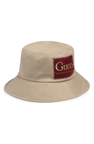 Shop Gucci La Saison Logo Label Drill Bucket Hat In Lead
