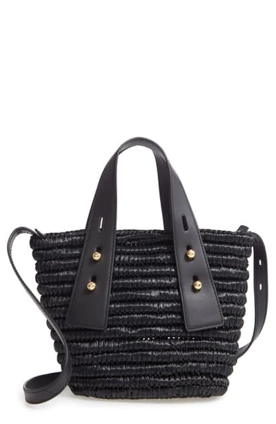 Shop Frame Les Second Mini Raffia & Leather Crossbody Bag In Noir
