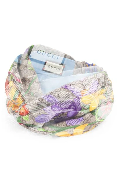 Gucci Gg Floral Print Padded Silk Knot Headband In Beige/ Pink | ModeSens
