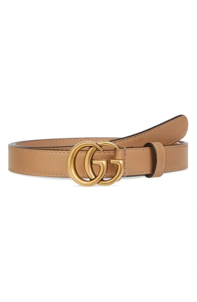 Shop Gucci Double-g Buckle Calfskin Belt In Natural Tan/ Gold