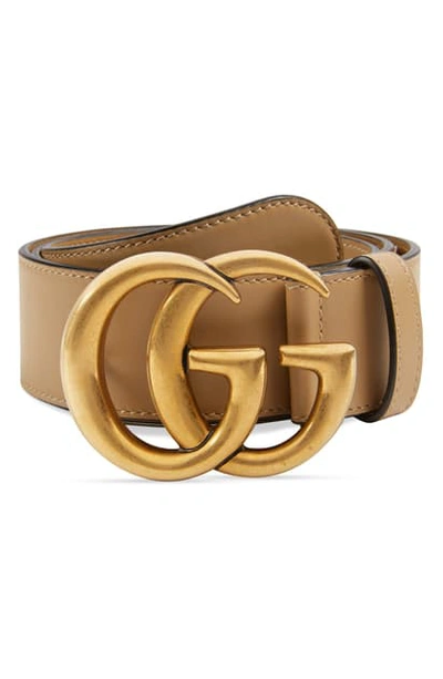 Shop Gucci Gg Logo Leather Belt In Natural Tan