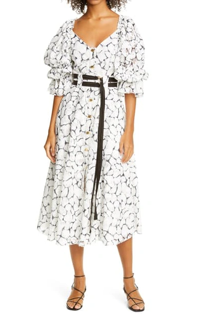 Shop Aje Rebellion Balloon Sleeve Printed Lace Dress In Tortoiseshell Lace