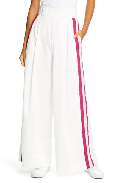 Shop Aje Psychedelia Side Stripe Wide Leg Pants In White/ Petal Stripe