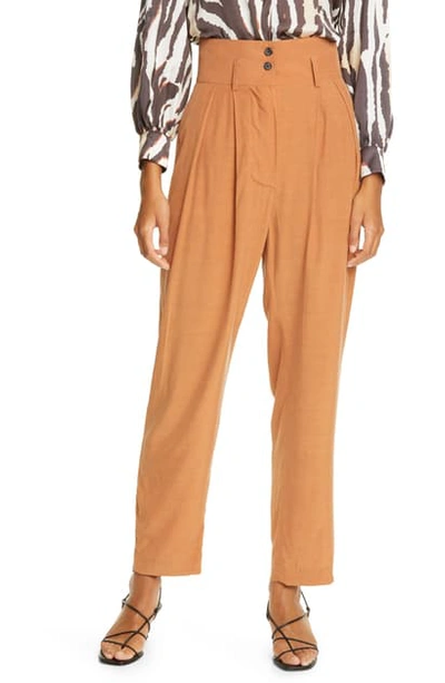 Shop Smythe High Waist Pleated Tapered Pants In Desert