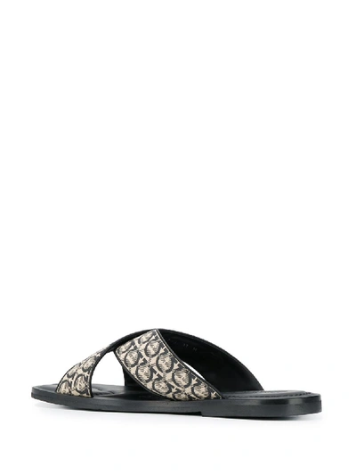 Ferragamo Men's Sion 3 Gancio-print Slides In Beige