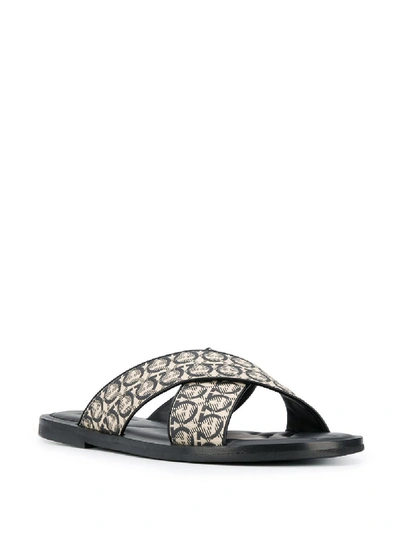 Ferragamo Men's Sion 3 Gancio-print Slides In Beige