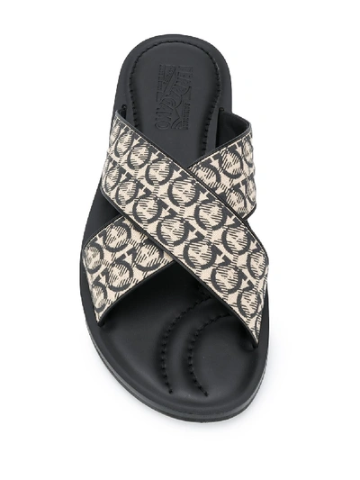 Ferragamo Men's Sion 3 Gancio-print Slides In Beige