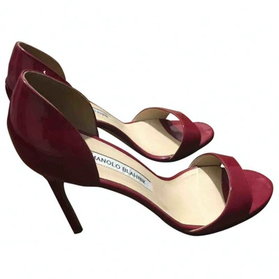 Pre-owned Manolo Blahnik Patent Leather Sandals In Burgundy