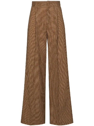 Shop Chloé Houndstooth Flared Trousers In Brown